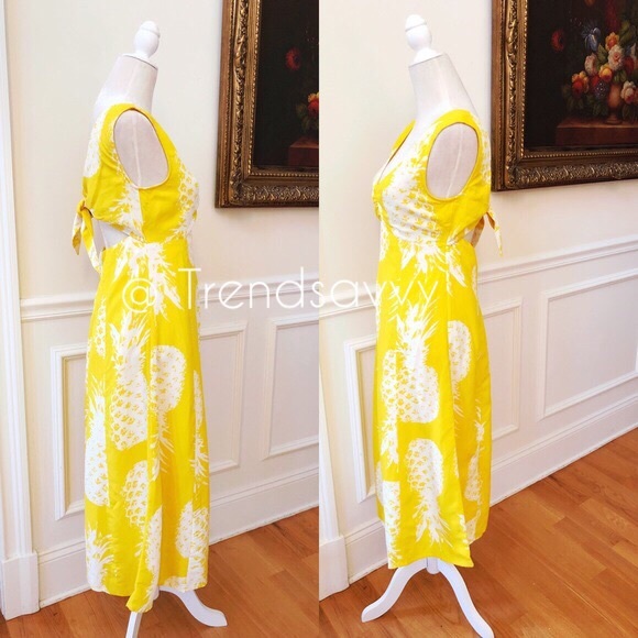 NWT ANTHRO MEAVE Yellow Pineapple Midi Dress 2 - Picture 3 of 7